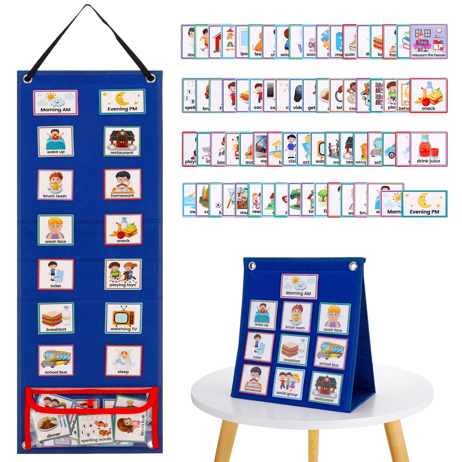 sixwipe Visual Schedule Chart for Kids, Toddler Daily Chore/Bedtime Routine Chart with 70 Cards, Kids Visual Behavioral Tool Daily Schedule Board, Autism Learning Material for Home School