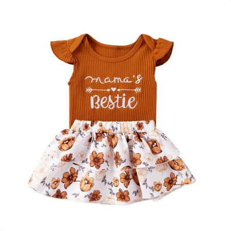 

Toddler Baby Girls Summer Short Sleeve Knitted T-Shirts Top + Floral Skirt Dress