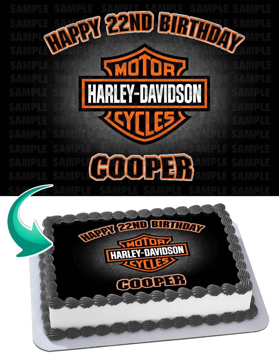 Harley Davidson Logo Metal Appearance Edible Cake Topper Image ABPID27240-1/4 sheet 