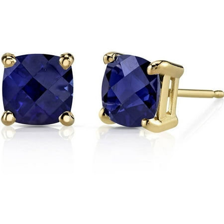 Oravo 2.50 Carat T.G.W. Cushion-Cut Created Blue Sapphire 14kt Yellow Gold Stud Earrings