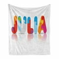 thumbnail image 1 of Julia Soft Flannel Fleece Throw Blanket, Puzzle Style Colorful Letters Preschool Theme Girl Name with Roman Roots Print, Cozy Plush for Indoor and Outdoor Use, 50" x 60", Multicolor, by Ambesonne, 1 of 6