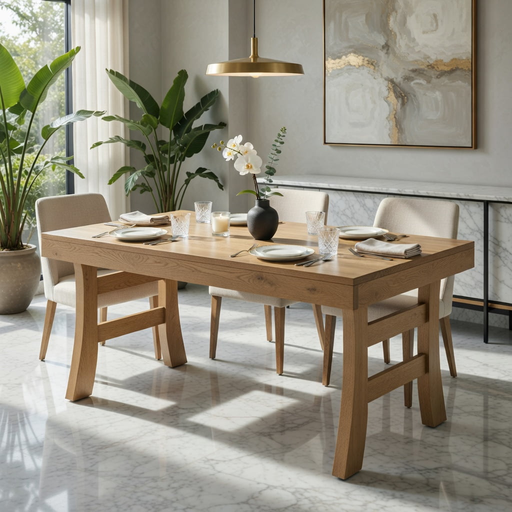 Hommoo 63 Inch Farmhouse Dining Table for 4-6 People, Rustic Wood Grain Rectangular Kitchen Table with Modern Leg Design, MDF Construction, Natural