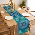 thumbnail image 3 of Teal Blue Boho Table Runner - 60 Inch Long, Kitchen Dining Table Runner Dresser Scarves, Retro White Rustic Flower Ethnic Pattern Farmhouse Decor for Coffee Tables Wedding Party Banquet, 3 of 8