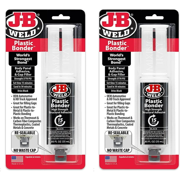 JB Weld Plastic Bonder Black 25ml Syringe 2 Pack 501392, 25 ml 2