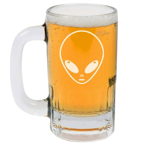 12oz Beer Mug Stein Glass Alien Head