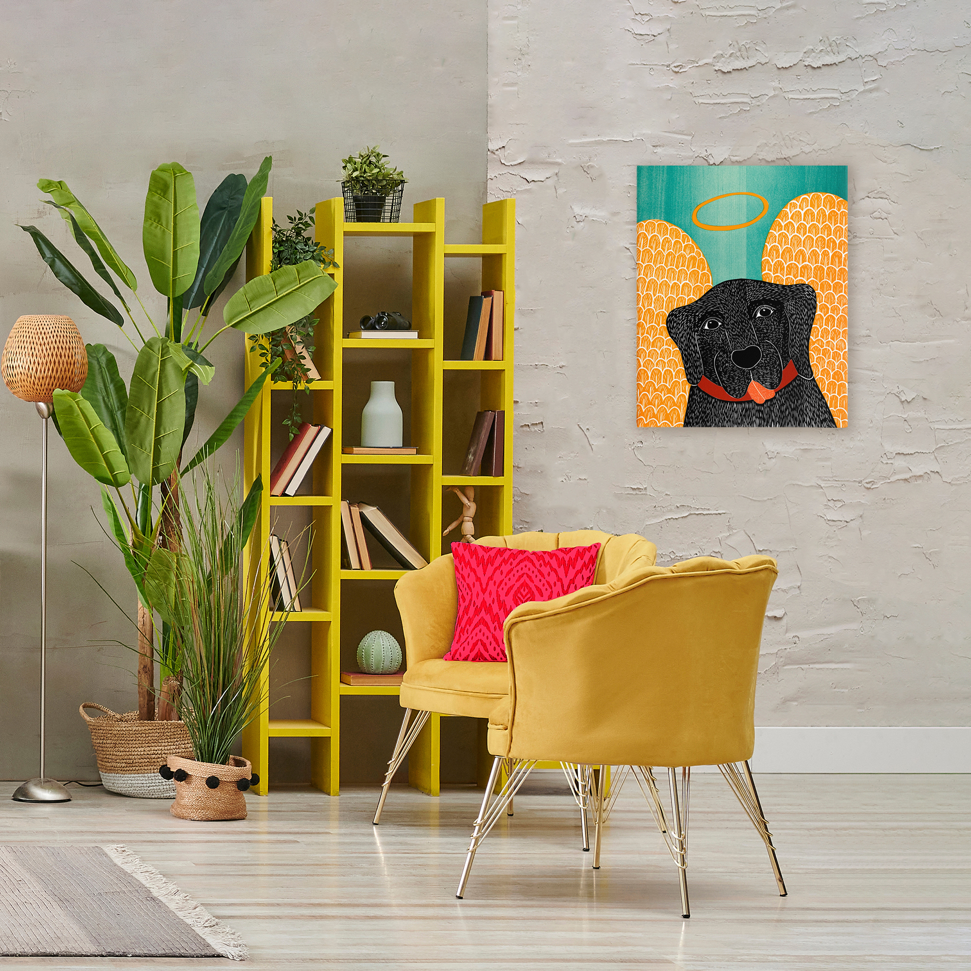 Dog Angel with Yellow Wings Canvas Wall Art, design by Stephen Huneck