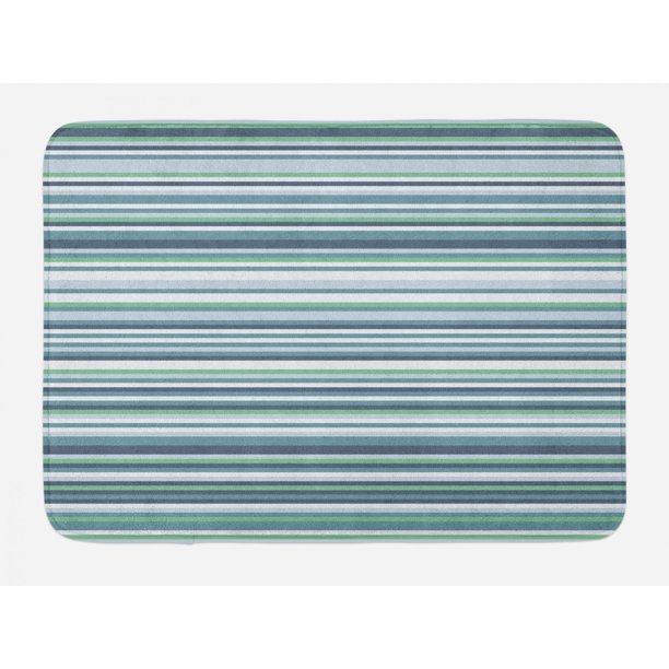 Striped Bath Mat, Abstract Narrow Bands Group of Long Same Bars Vintage Geometric Artwork Image