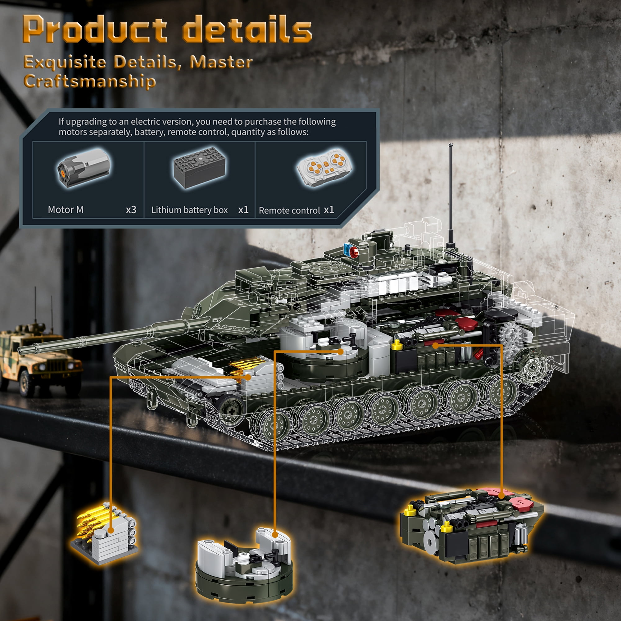 Remocguys Leopard 2 A8 Army Tank Building Sets, Compatible with Lego Military Vehicles Kits Model Collectible for Boys Adults -2306Pcs