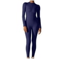 thumbnail image 3 of PXLKNZH Women's Yoga Jumpsuits Casual Slim Fit Long Sleeve Crew Neck Exercise Tight Romper Breathable Sport Bodycon JumpsuitsNavy,XL, 3 of 7