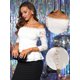 thumbnail image 2 of INSPIRE CHIC Blusa de manga 3/4 transparente con hombros descubiertos y encaje floral para mujer blanco L, 2 of 5
