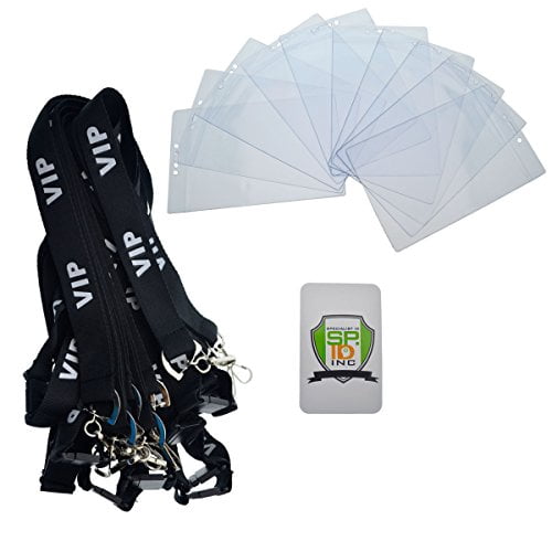 10 Pack - Premium 4X6 Badge Holder with Lanyard - Heavy Duty Extra Large Badge & Credential Holders with VIP Lanyards - for Special Events and 4 x 6 Tickets by Specialist ID (Black VIP)