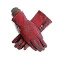 thumbnail image 1 of Fashion Women Winter Warm Suede Leather Touch Screen Glove Female Faux Rabit Fur Embroidery Plus Velvet Thick Driving Gloves H92 J23 Red, 1 of 5