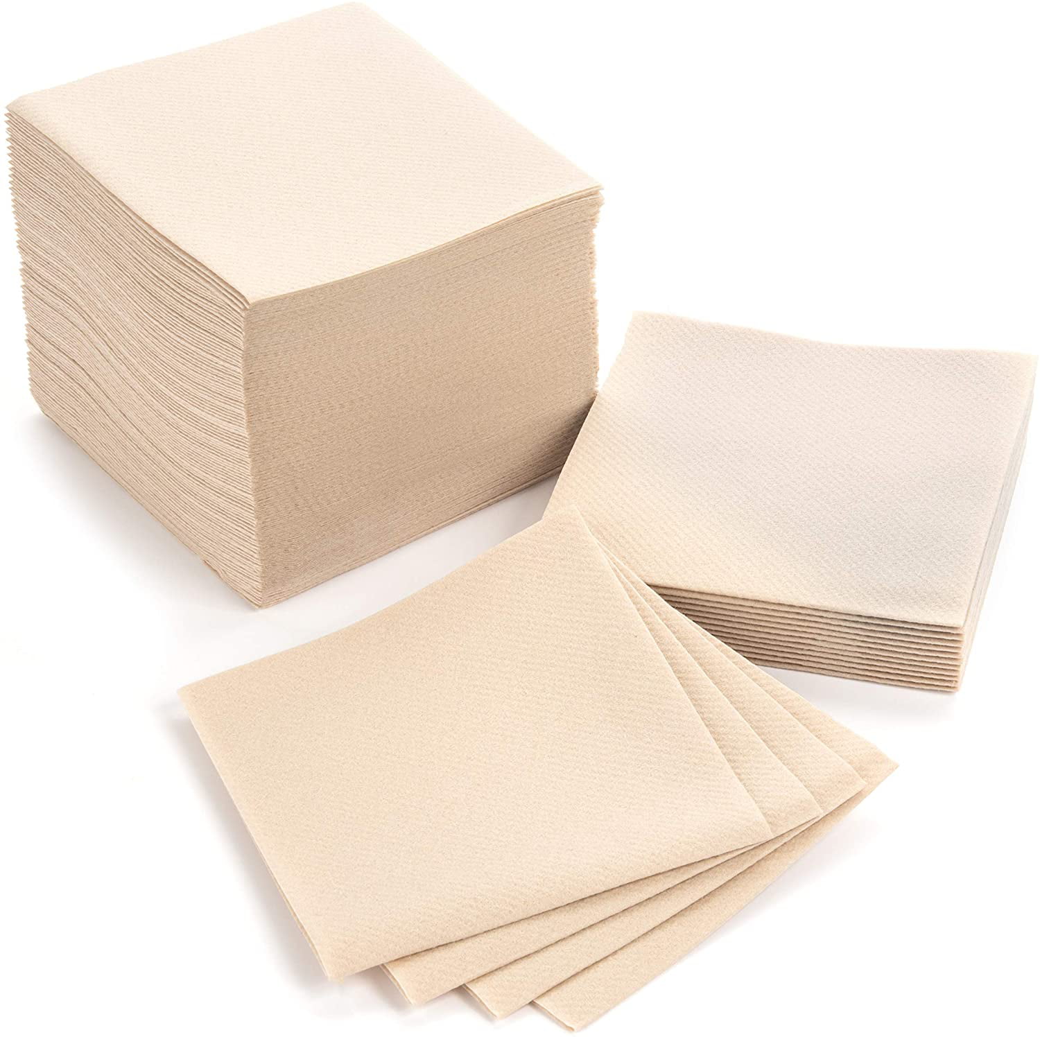 Natural Disposable Cocktail Party Linen Feel Napkins 9”x9” Large Eco-Friendly Recycled Paper Towels Luxury Linen Like Beverage Napkins 100-Pack Top Quality Party Supplies Absorbent & Soft 