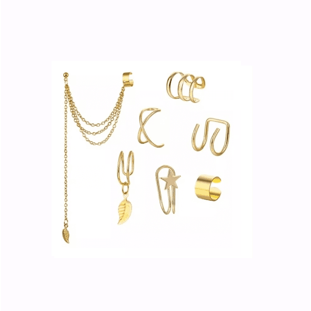7 Clips D Oreja Aretes Trepadore Aretes Largos Dorado