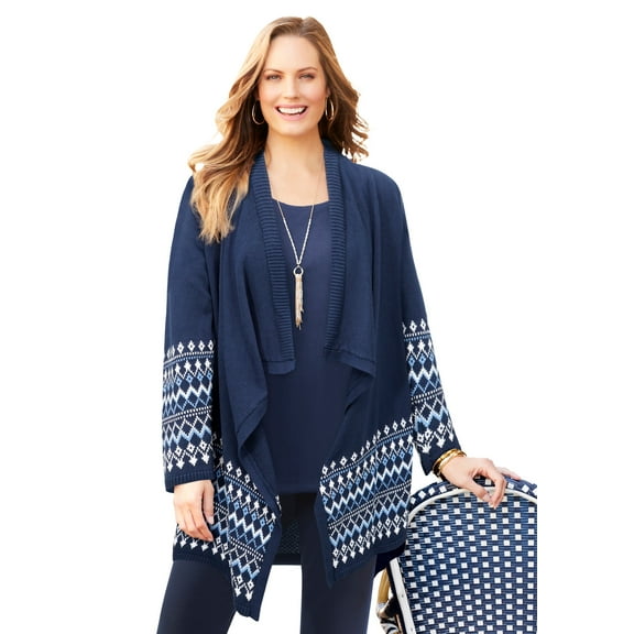 Catherines Women's Plus Size Fair Isle Cascade Cardigan