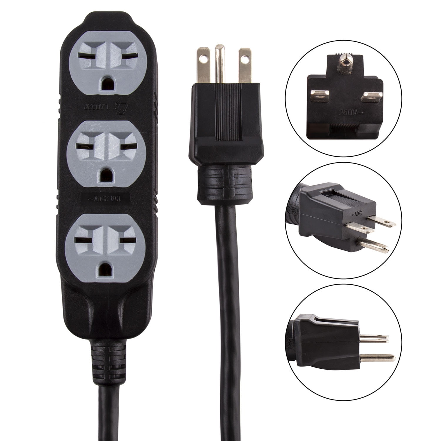 Apollo Horticulture 14 Gauge 240V Heavy Duty 12ft Extension Cord with 3 Outlet Power Strip