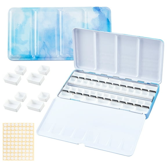 Empty Watercolor Palette 42 Half Pans & 24 Full Pans Large Watercolor Tray Tin with Fold Out Palette for DIY Watercolor Oils Painting Sketching Travel Case Art Drawing Supplies