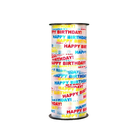 - 100 Yard Happy Birthday Crimped Curling Ribbon Roll Silver Balloon Ribbons for Parties Festival Florist Crafts and Gift Wrapping