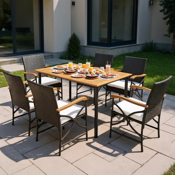 Topcobe 5/7-Piece Outdoor Dining Set with Acacia Wood Table, Outdoor Patio Furniture for Balcony Garden Backyard-6 Pieces  