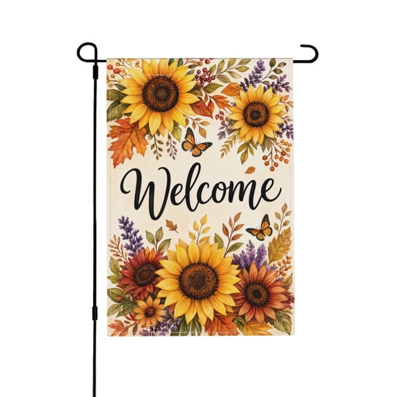 Garden Flag Welcome Sunflowers Autumn Butterflies Outdoor Decor 12x18 Inch