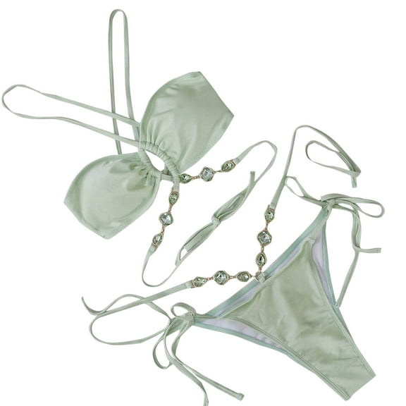 Efsteb Women's Bikini Sets 2 Piece Bandage Split Swimsuit Solid Color Strap Bikini Two Piece Bathing Suit Swimwear (Green,M)