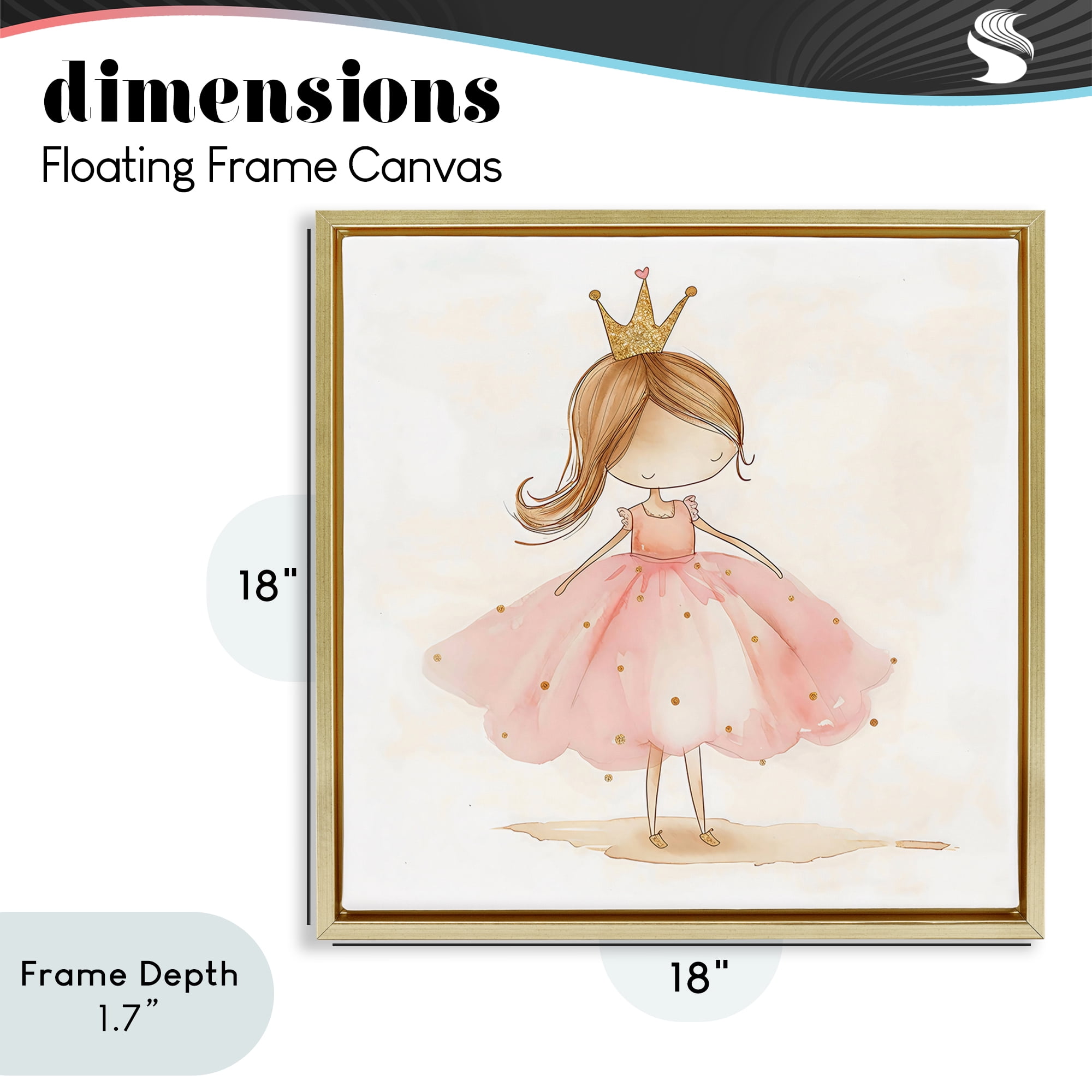 Stupell Industries Little Princess with Crown Gold Framed Floater Canvas Wall Art, design by Creative Studio