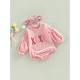 thumbnail image 3 of Wassery Infant Baby Girls Romper Letter/Heart Print Round Neck Long Sleeve Jumpsuits Spring Casual Bodysuits with Headband 0-24M, 3 of 7