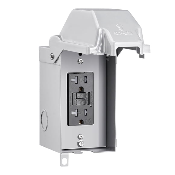 SURAIELEC Outdoor Outlet Box, 20 AMP Waterproof Electrical Box, 20 AMP WRTR GFCI Receptacles, Rainproof 3R Enclosure, All Metal Outlet Cover, Power P