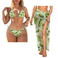 thumbnail image 2 of Yuyamidu Pickle Womens 3pcs Bikini Swimsuits Triangle Swimsuit Beach Outfits with Long Sheer Cover Up Triangle Bikini Top Tie Side Bottom, 2 of 6