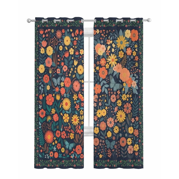 Boho Flowers Sheer Curtains 84 Inch Length 2 Panels Set for Living Room/Bedroom, Spring Abstract Watercolor Floral Leaf Kitchen Curtains Grommet Semi-Sheer Curtains Drapes Window Treatments 42"x84"x2