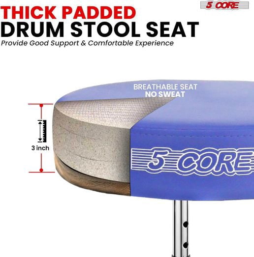 Drum Throne Adjustable Guitar Stool Padded Seat + Drum Practice Pad Snare Drumming Stand - DS CH ORG + DPAD COMBO Blue