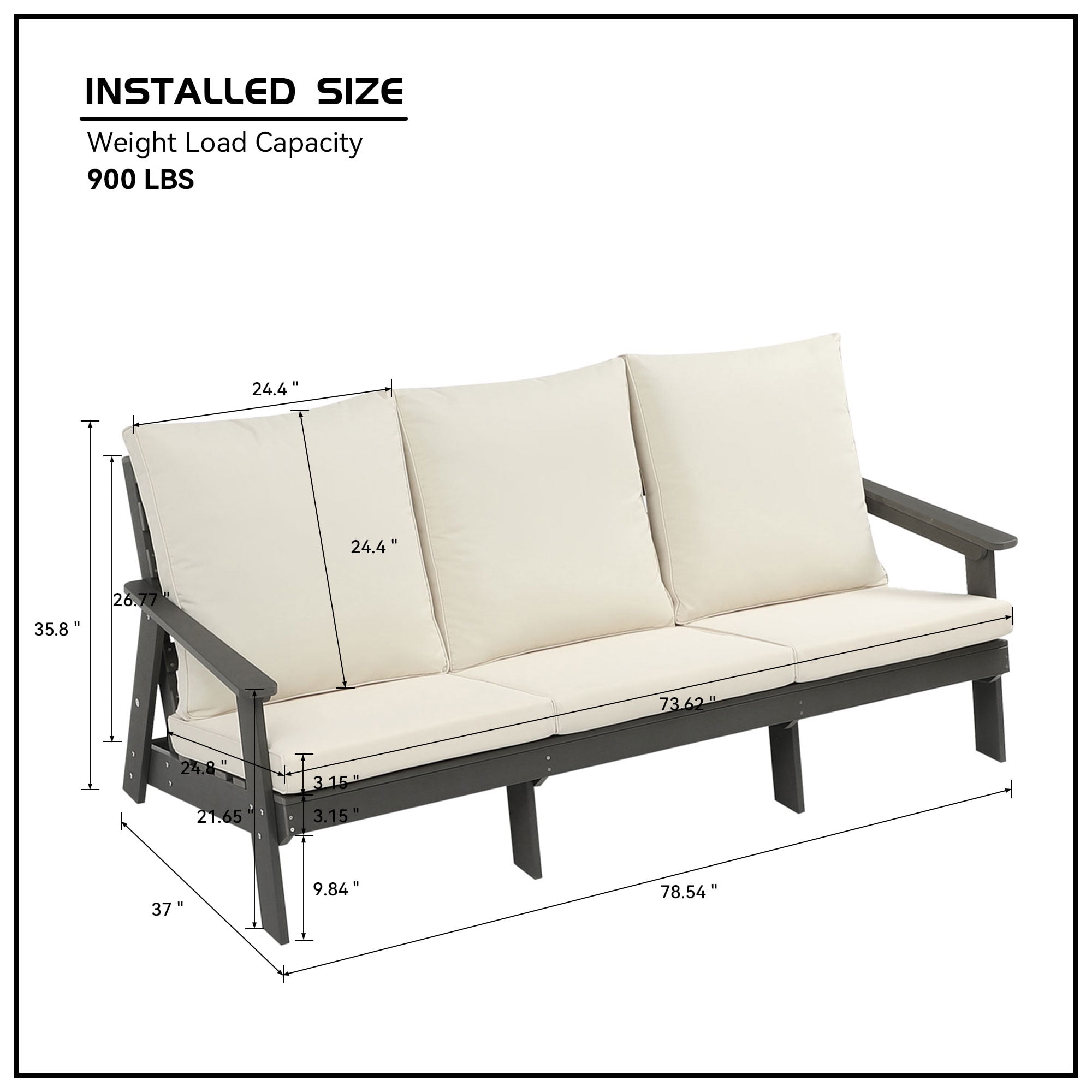 MAYEERTY 3 Seater Outdoor Garden Sofa with Cushion,Courtyard camping sofa Set for Porch, Poolside, Terrace, and Yard，Beige