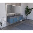 thumbnail image 4 of Amazon 72" Blue Wood Floating Vanity with Gray Top and Gold Trim, 4 of 10