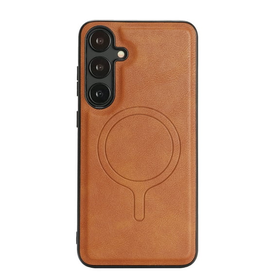 for Samsung Galaxy S25 Case, Premium PU Leather TPU Case, Compatible with Magsafe, Ultra Slim Non-Slip Anti-Scratch Shock-Absorbent Phone Cover for Samsung Galaxy S25, Brown
