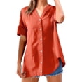 thumbnail image 1 of Camisa de lino para mujer: talla grande, manga corta, cuello en V, color liso, 1 of 4