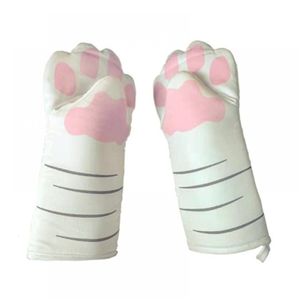 Mitaines de Four en Coton à Pattes de Chat 3D Dessin Animé Résistantes à la Chaleur Gants de Pâtisserie 1 Paire-A-
