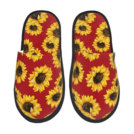 

Tideii Sunflowers On Red for Home Indoor Cotton Slippers Autumn and Winter EVA Plush Slippers Household Supplies Unisex-Medium