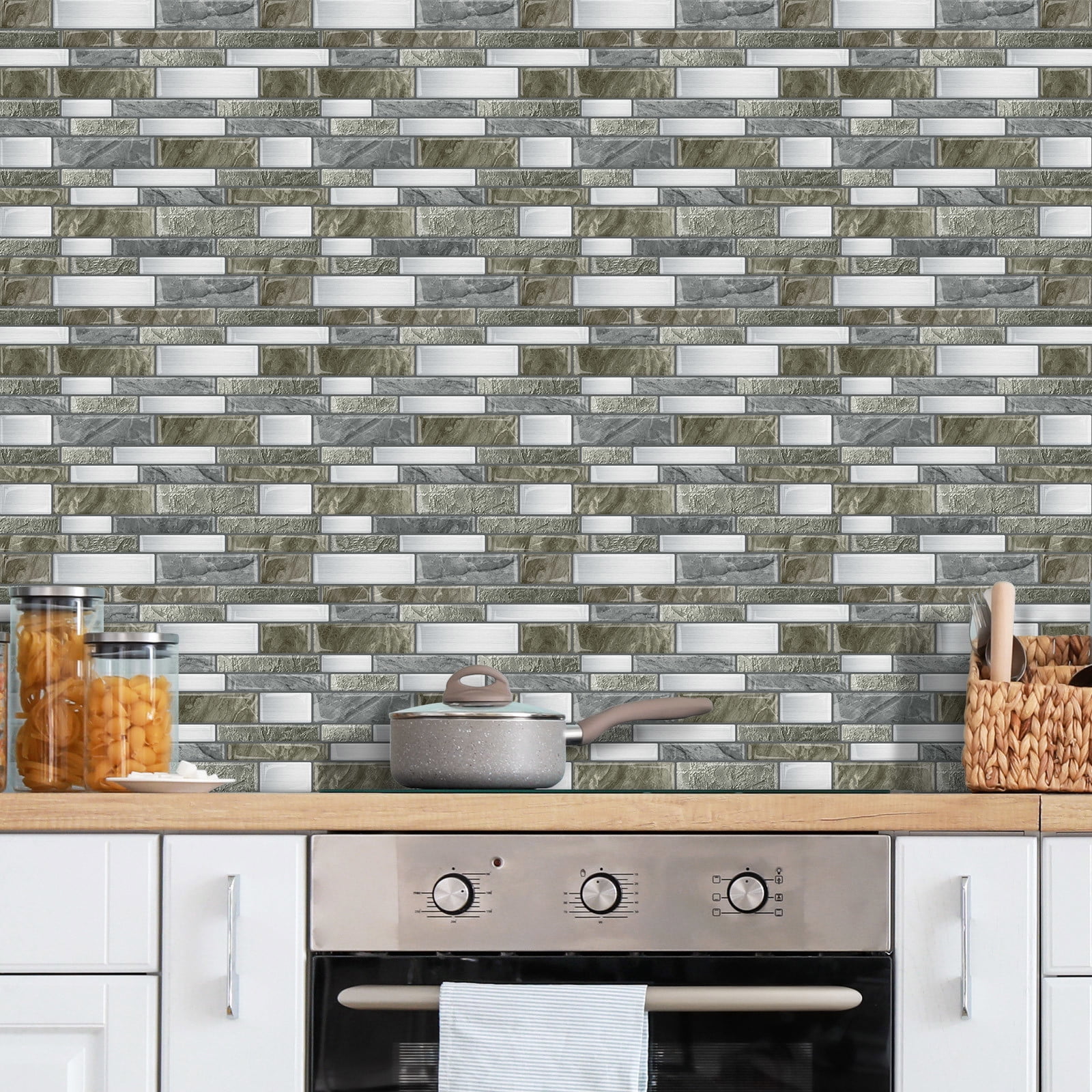 DEWOO Peel and Stick on Self Adhesive Backsplash Wall Marble Tiles Stickers 3D for Kitchen Bathroom,Gray Brown (10-Sheet, 12"×12")