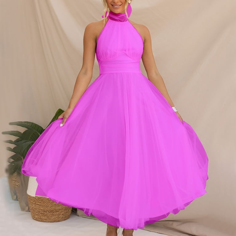 RYDCOT Halter Dresses for Women Wedding Guest Sleeveless Lace Mash Elegant  Dresses for Women Evening Party formal Gown Cocktail Dresses on Clearance -  Walmart.com