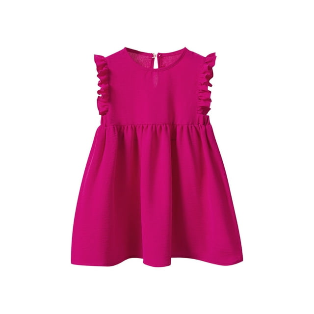 Odeerbi Niñas Verano Vestido Tanque Gasa Manga Volantes Vestido Midi Sol Cuello Redondo Sin Mangas Lazo Vestido Princesa