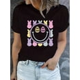 thumbnail image 1 of Rabbit Smile Print T-shirt, Casual Crew Neck Short Sleeve Top For Spring & Summer, Women's ClothingFCamisetas de verano para mujer, manga corta, cuello redondo, casual, lindo, con gráficos, camisetas, 1 of 6