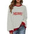 thumbnail image 2 of Maplenight Christmas Sweatshirts for Women Letter Printed Striped Crew Neck Sweatshirt Long Sleeve Regular Fit Casual Pullover Tops, 2 of 5