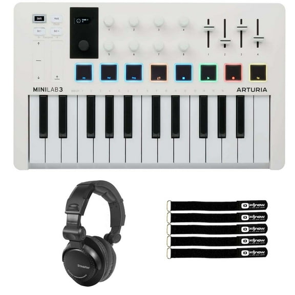 Arturia MINILAB-3-WHITE Keyboard Controller with Performance DJ Headphones Package
