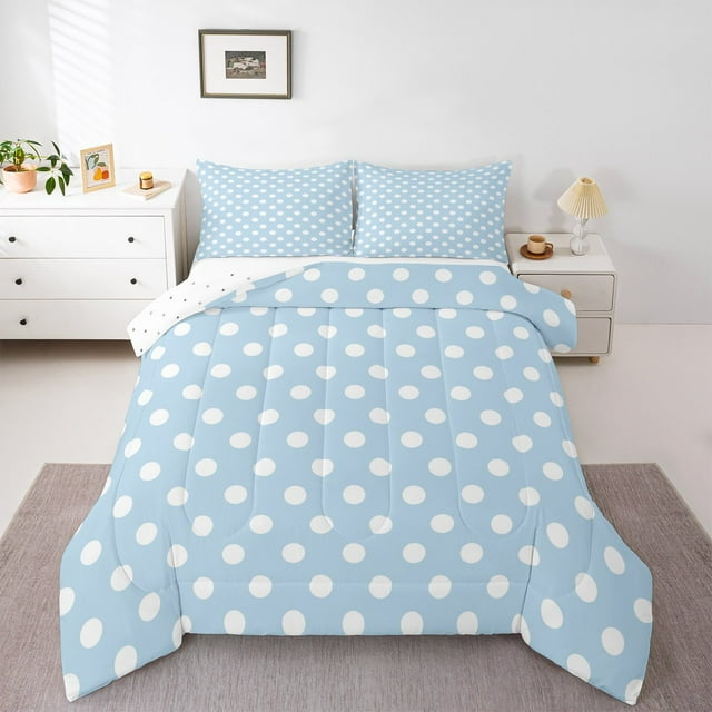 Erosebridal Polka Dots Bedding Comforter Set, Sky Blue Comforter Sets, Cartoon Circle Reversible Down Comforter, Lightweight Room Decorative, 2 Pieces