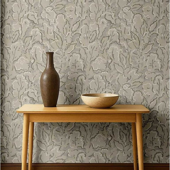 S4Sassy Peel & Stick Vinyl Wallpaper, Urban Chic Abstract Foliage Contact Paper Waterproof - Grey, 25"x120", Removable Modern Wall Covering for Home Decor in Bedrooms & Living, Renter Spaces