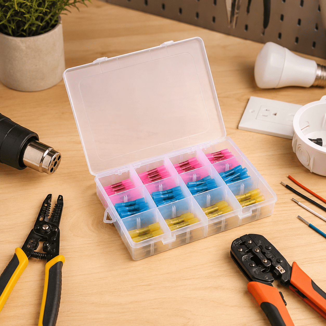125-Piece Waterproof Wire Connector Kit with Storage Case (Red, Blue, Yellow)
