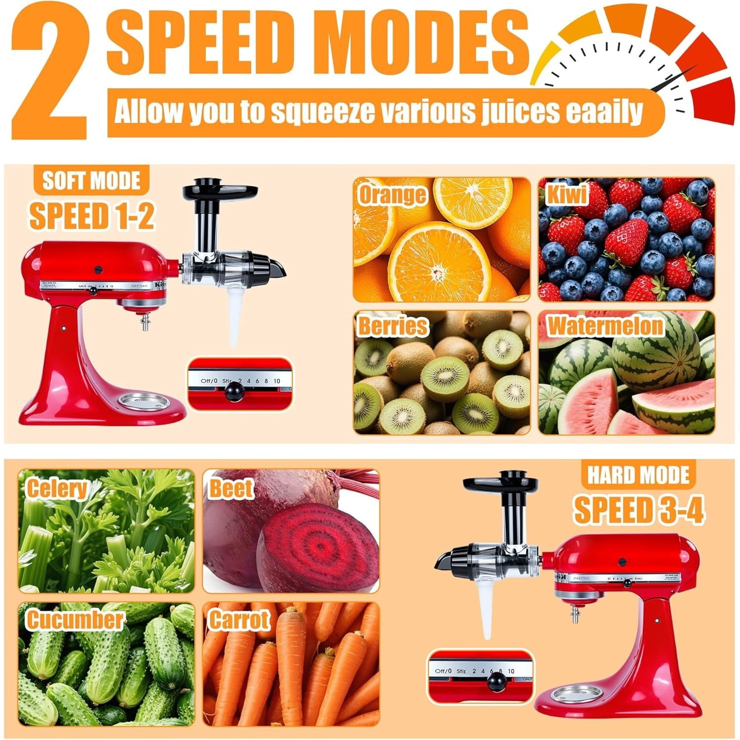 Masticating Juicer Attachment Compatible with KitchenAid Stand Mixers, Cold Press Juicer Accessory with Clean Brush, High Juice Yield
