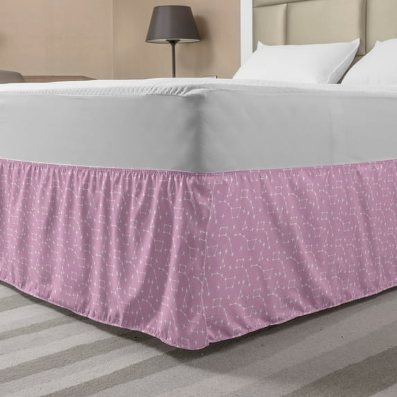Stars Bed Skirt, Constellation Sky Astronomy Space Exploration Celestial Galaxy Zodiac Pattern, Elastic Bedskirt Dust Ruffle Wrap Around for Bedding Decor, 4 Sizes, Pink and White, by Ambesonne