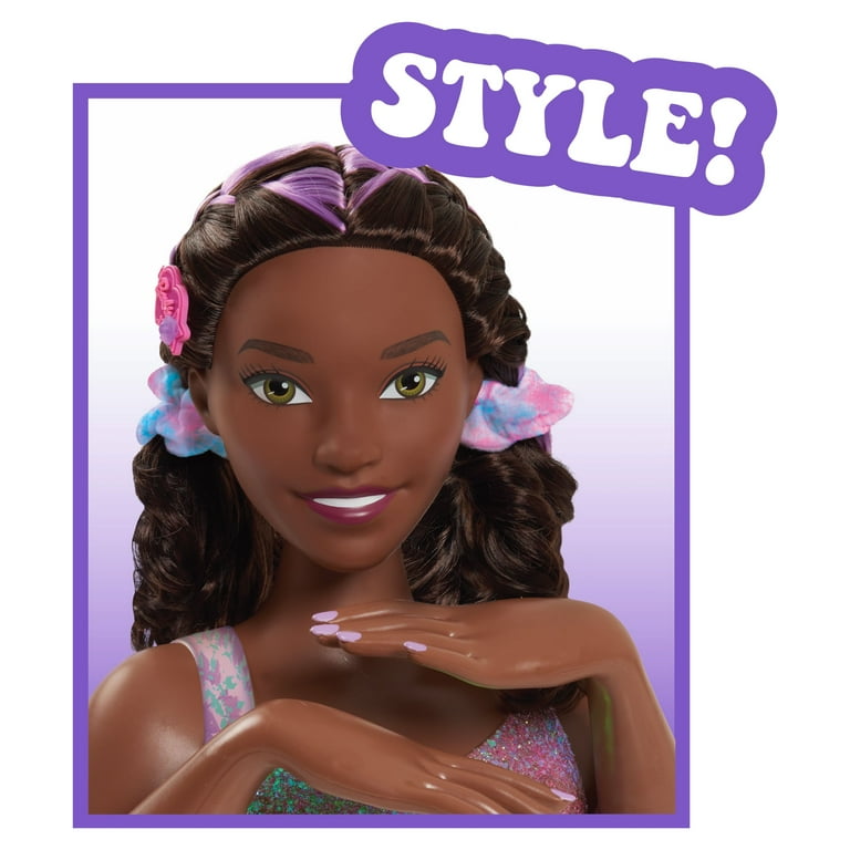  Barbie Deluxe 20-Piece Glitter and Go Styling Head, Black Hair,  Kids Toys for Ages 5 Up by Just Play : Toys & Games