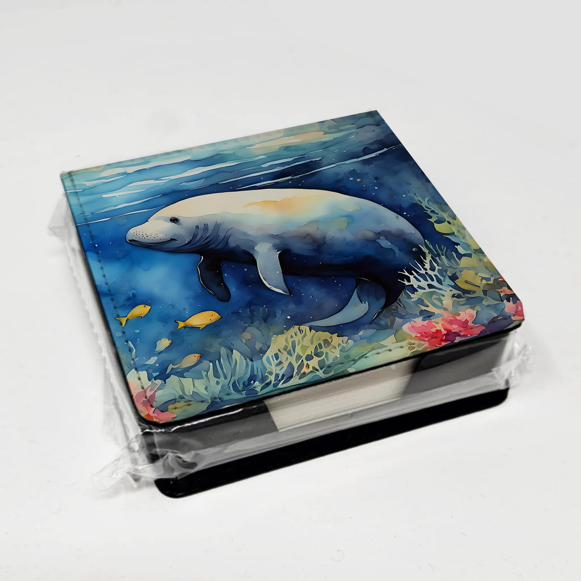 Caroline's Treasures Manatee PU Leather Note Paper Holder with Artist-Designed Cover, Desk Accessory, Office Gift